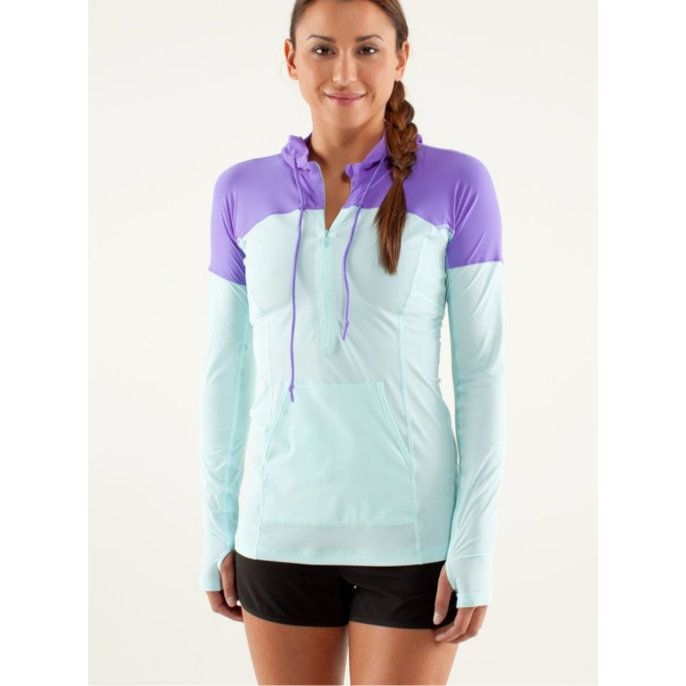 Lululemon Runbeam Hoodie‎ Women Sz 2 Lightweight Pullover UPF 50 Purple Blue